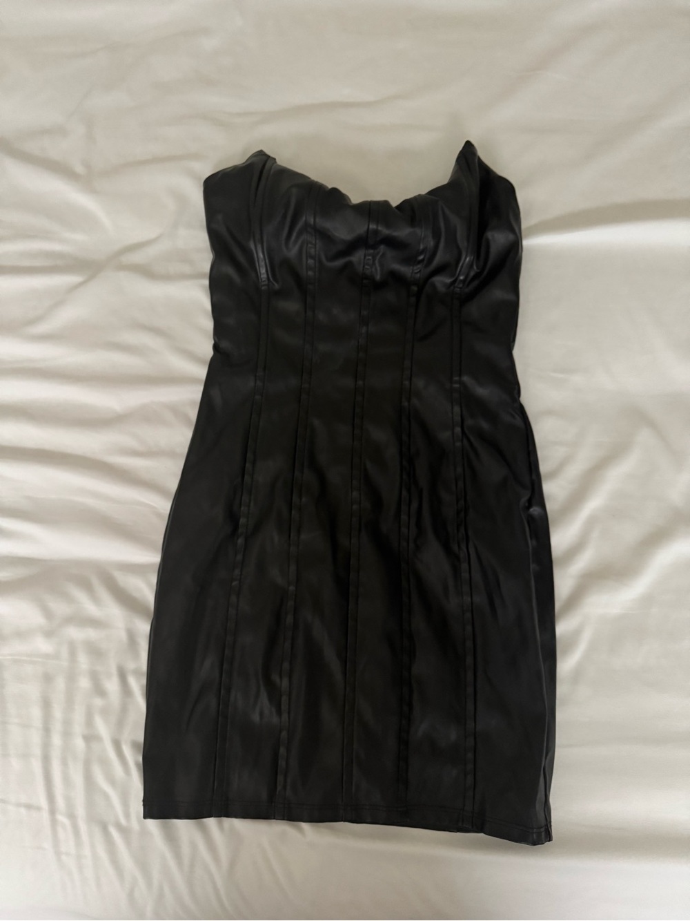 Strapless Black Faux Leather Mini Dress